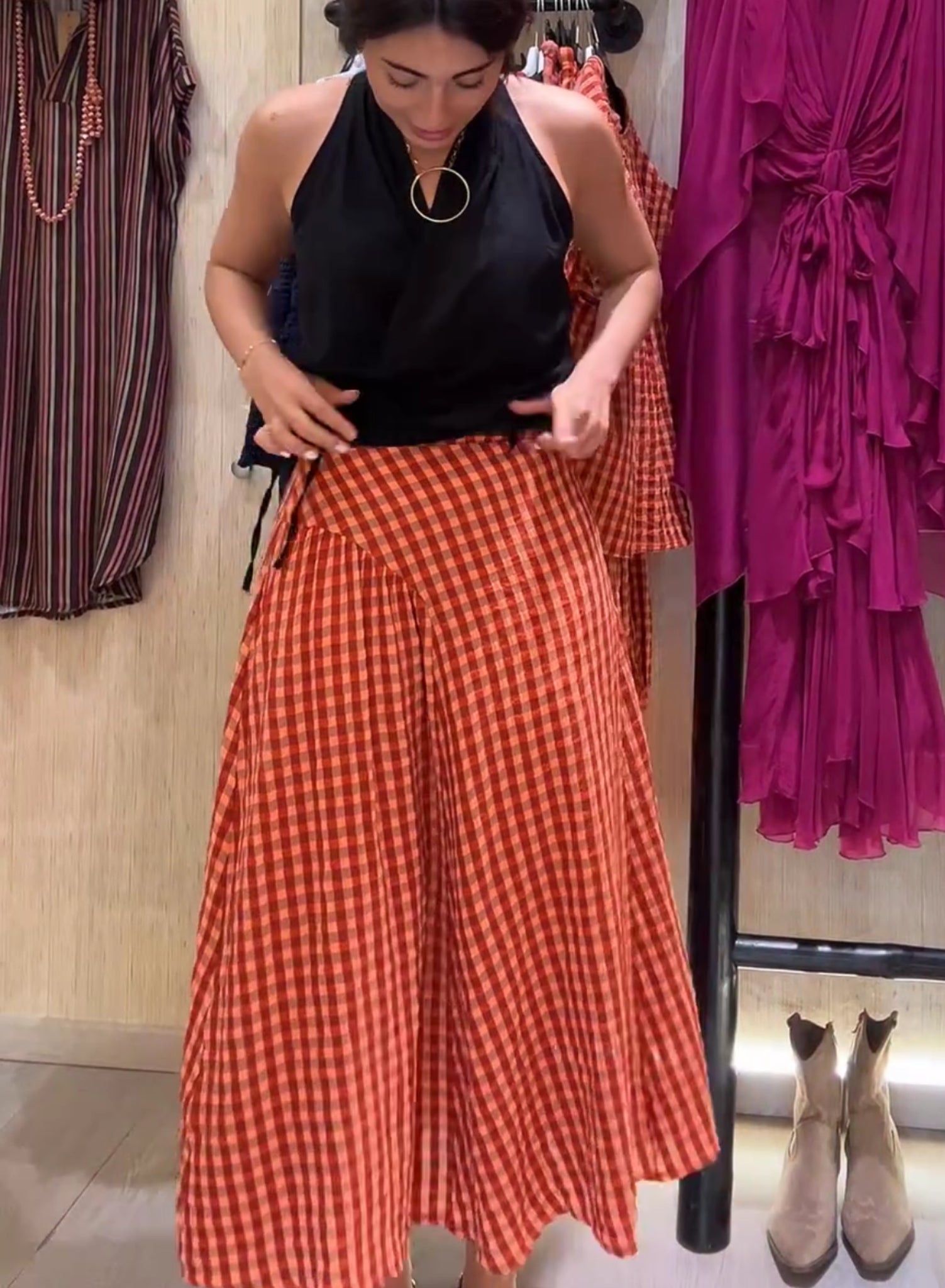 Falda cuadros naranja