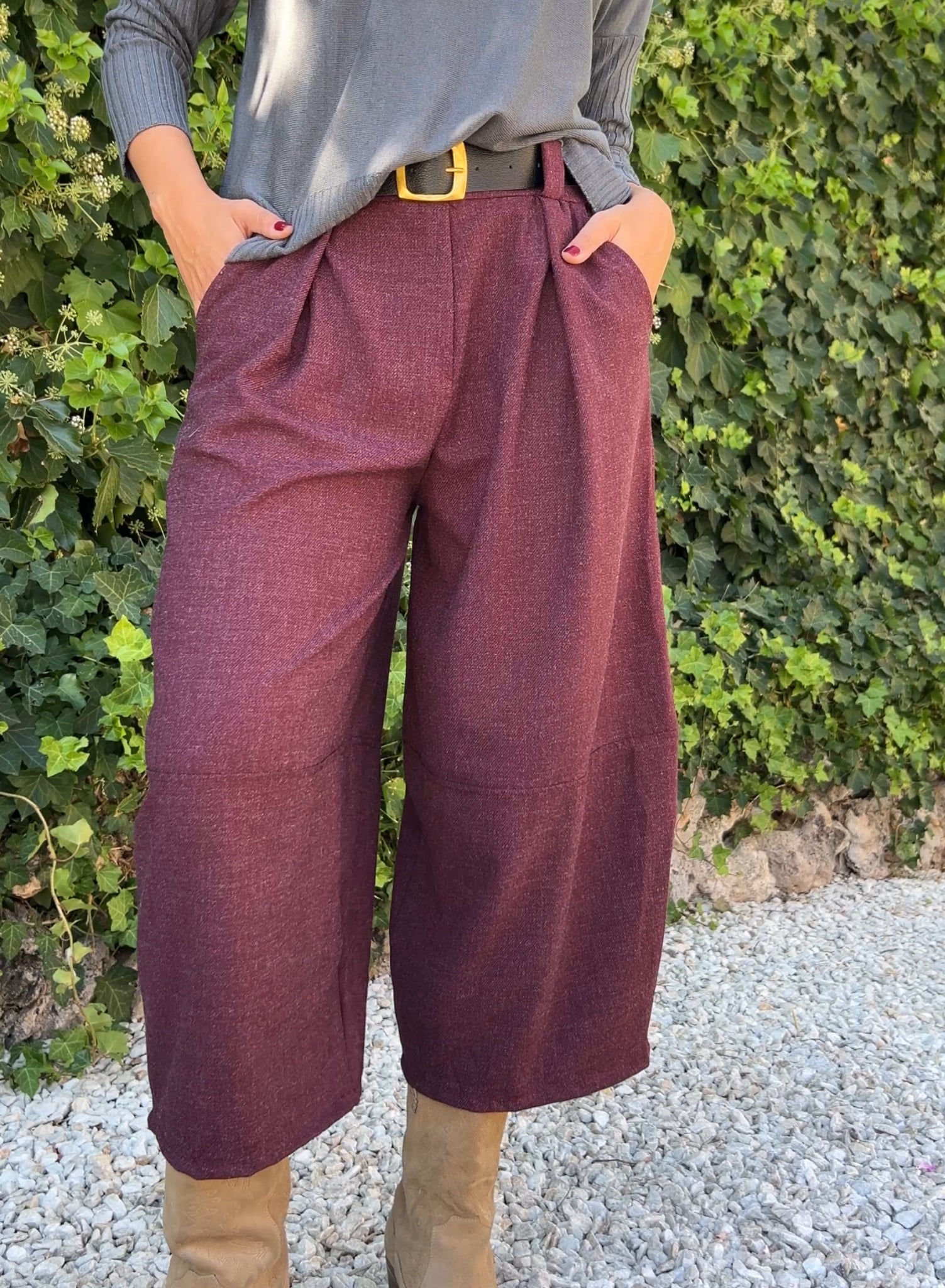 Pantalón globo granate