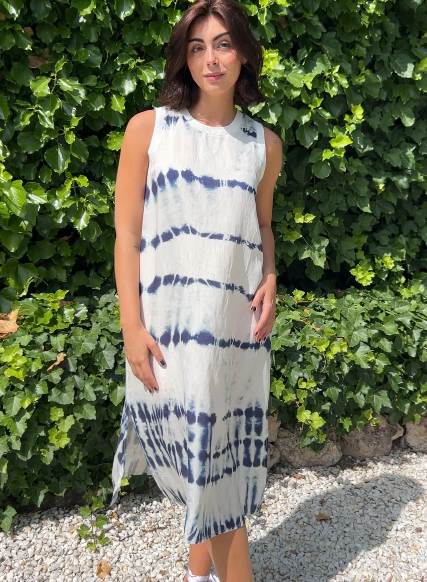 Vestido azul y blanco