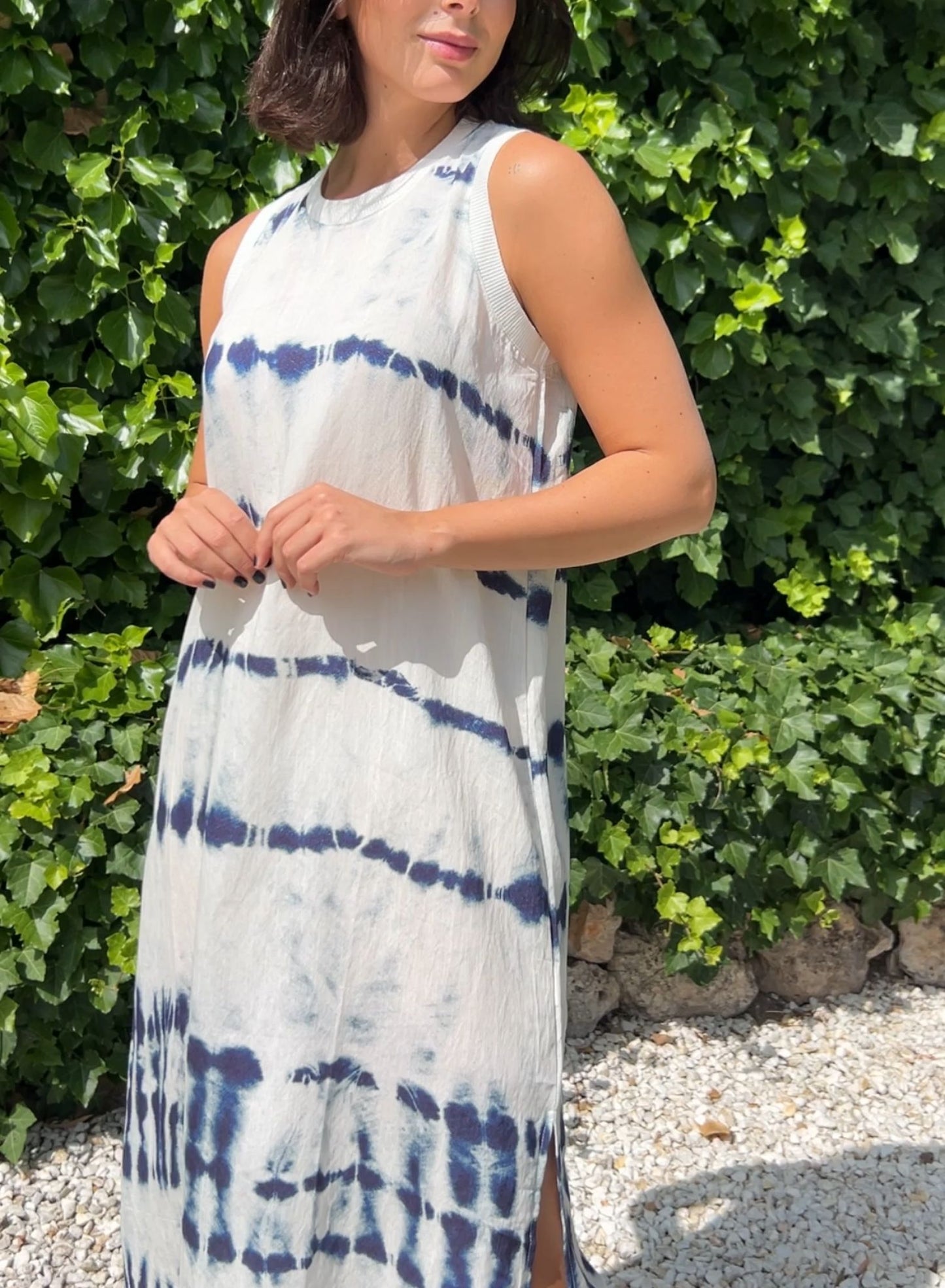 Vestido azul y blanco