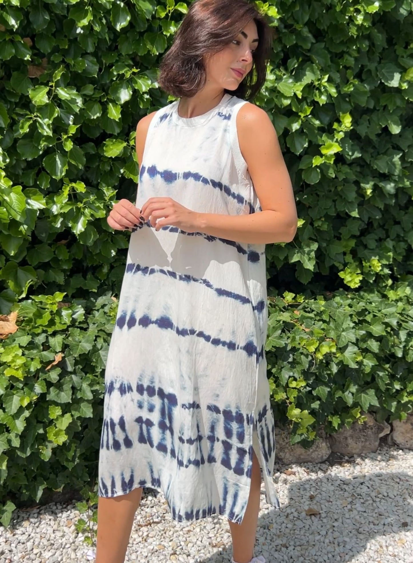 Vestido azul y blanco