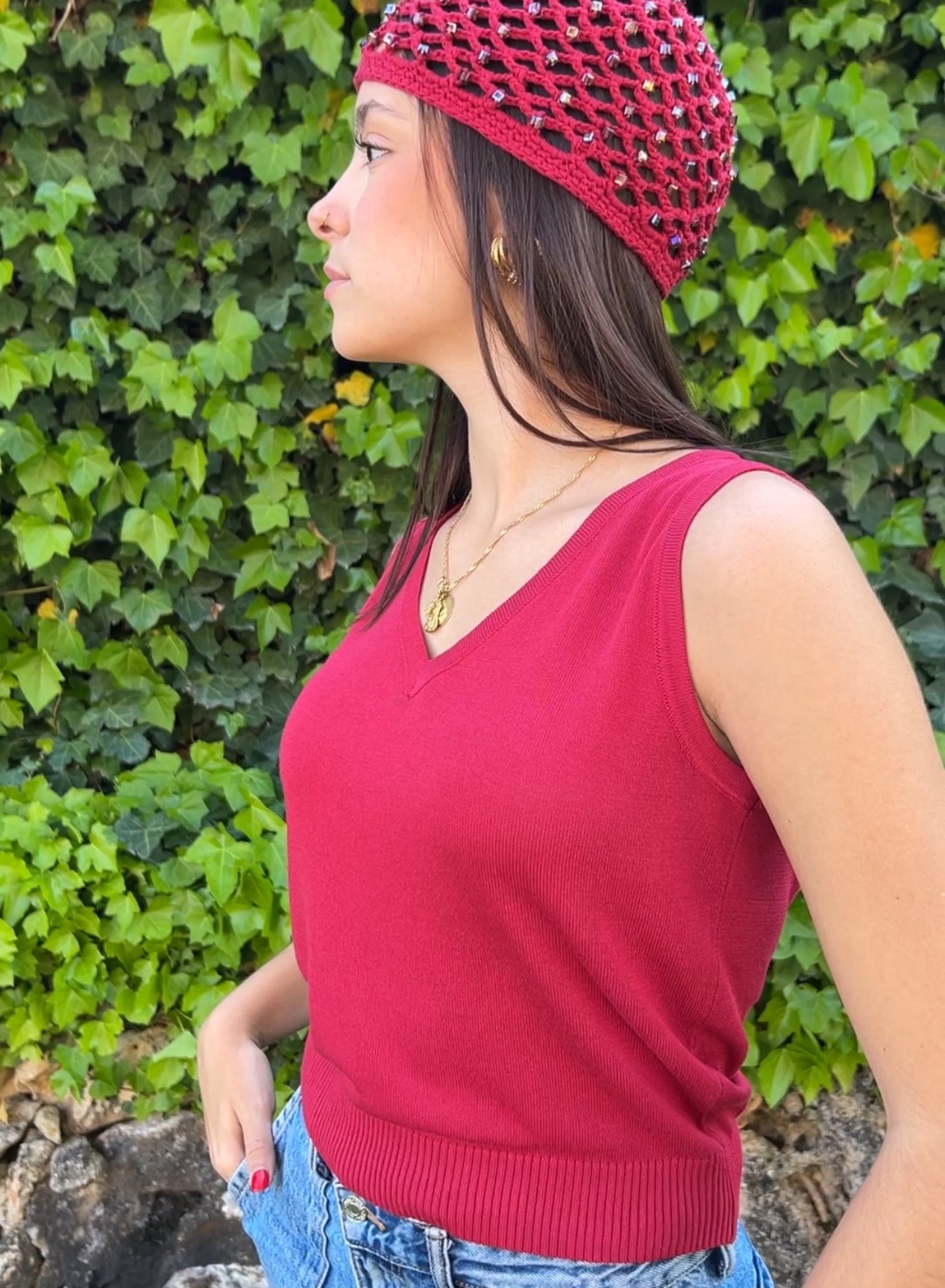 Top pico rojo