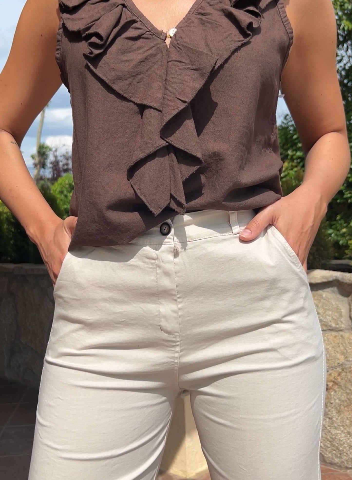 Pantalón elástico beige