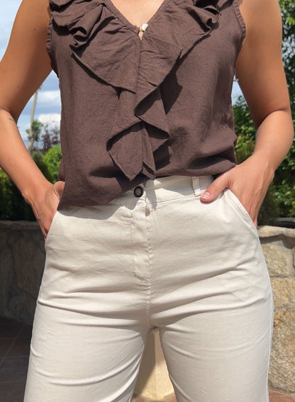 Pantalón elástico beige