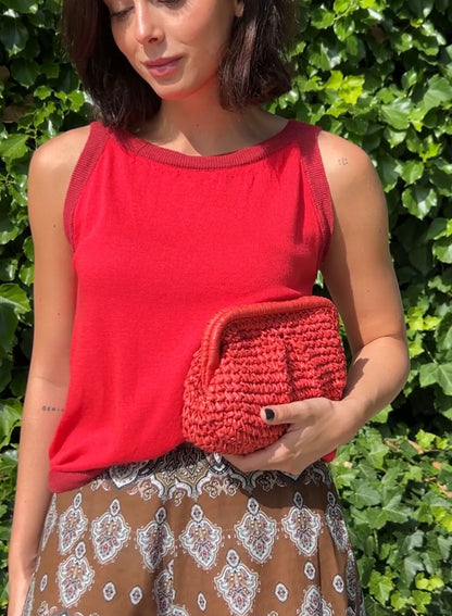 Clutch rafia rojo