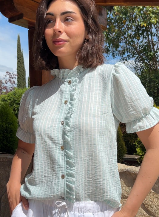 Aqua green striped shirt 