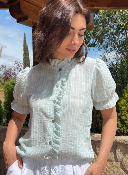 Aqua green striped shirt 