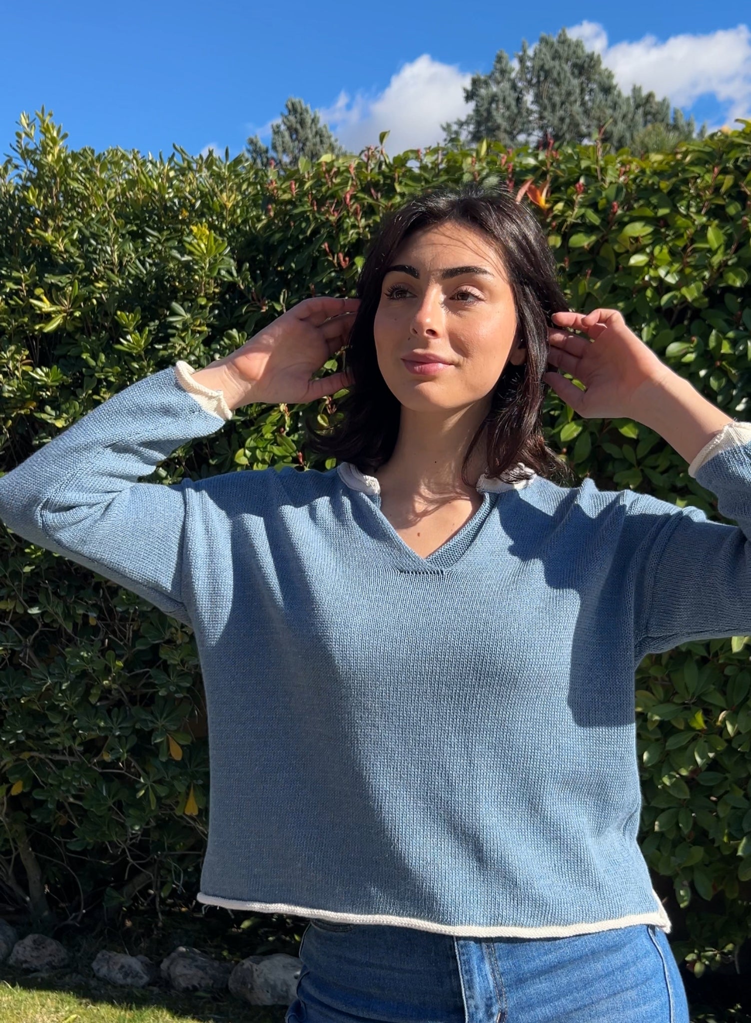 Jersey algodón azul y blanco