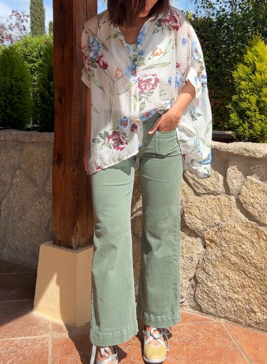 Vaquero elástico verde