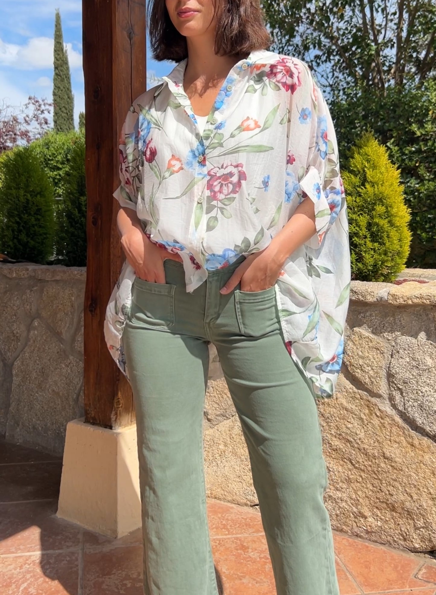 Vaquero elástico verde