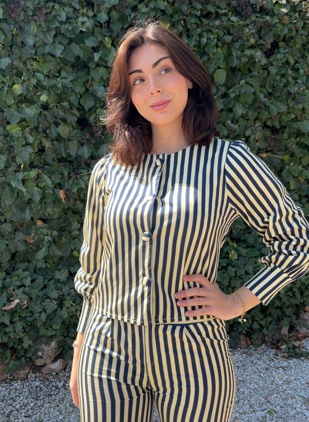 Chaqueta rayas marino y amarillo