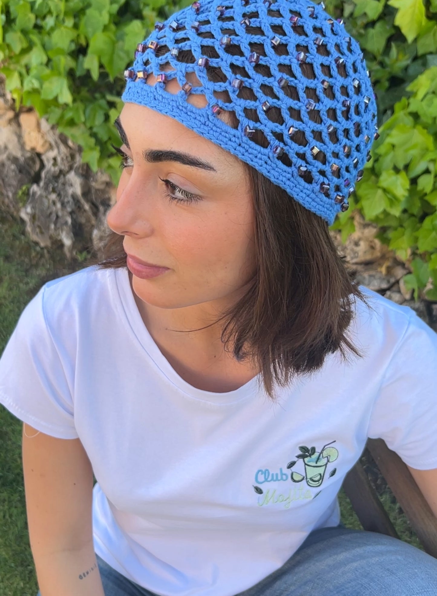 Blue crochet hat