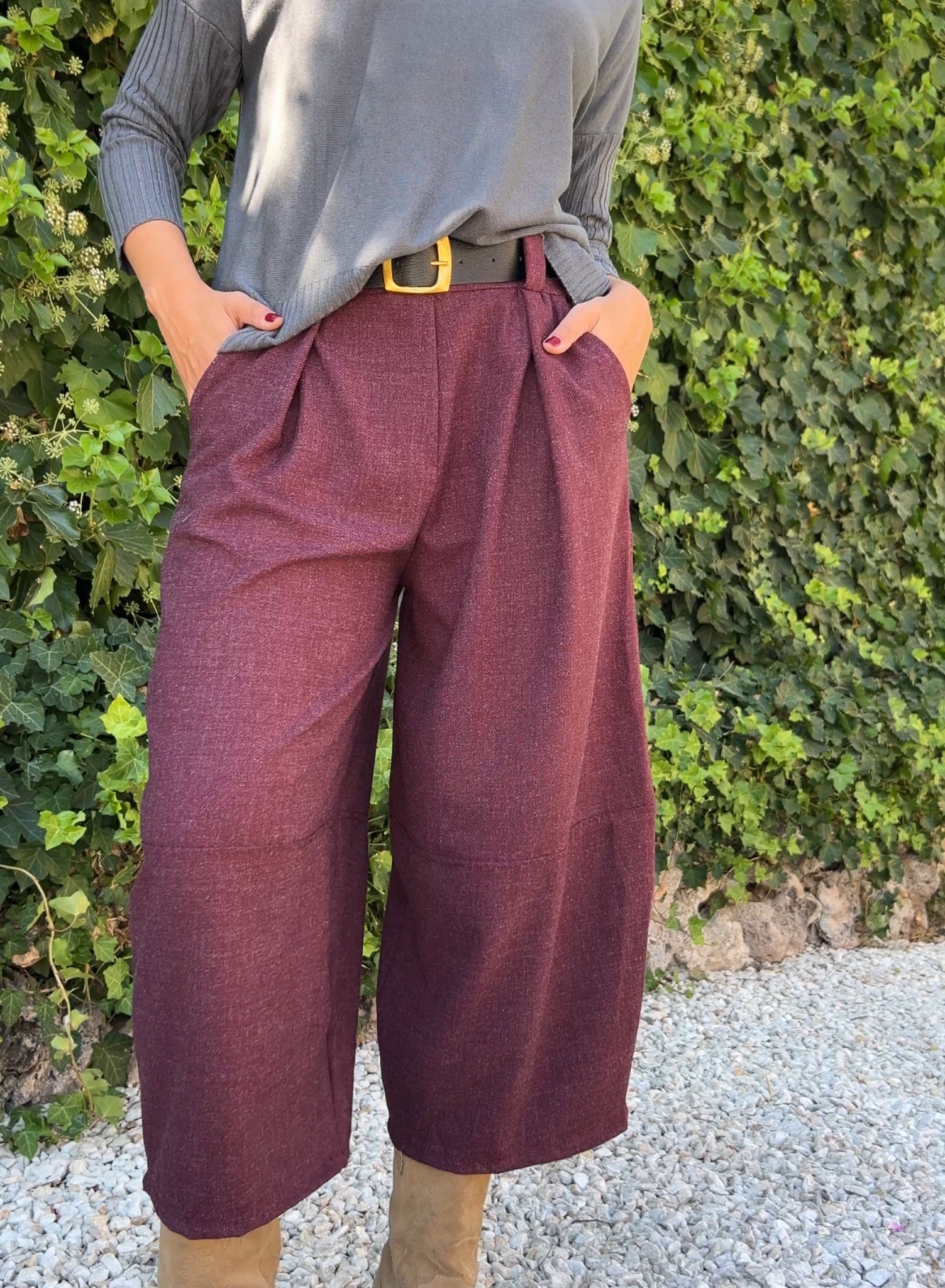 Pantalón globo granate