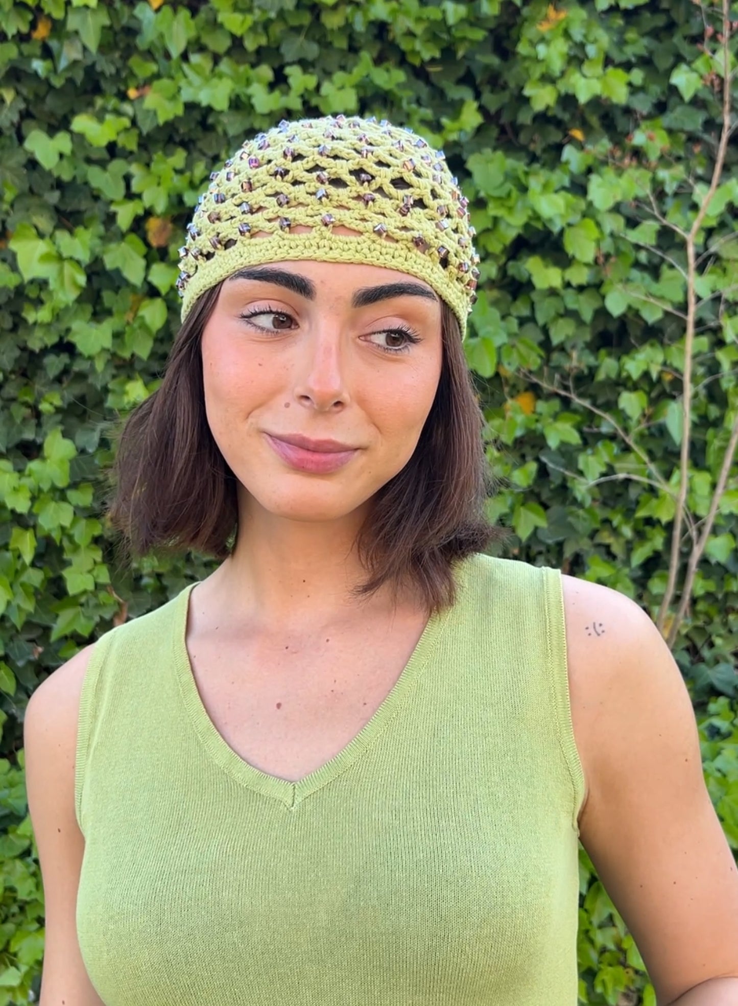 Green crochet hat