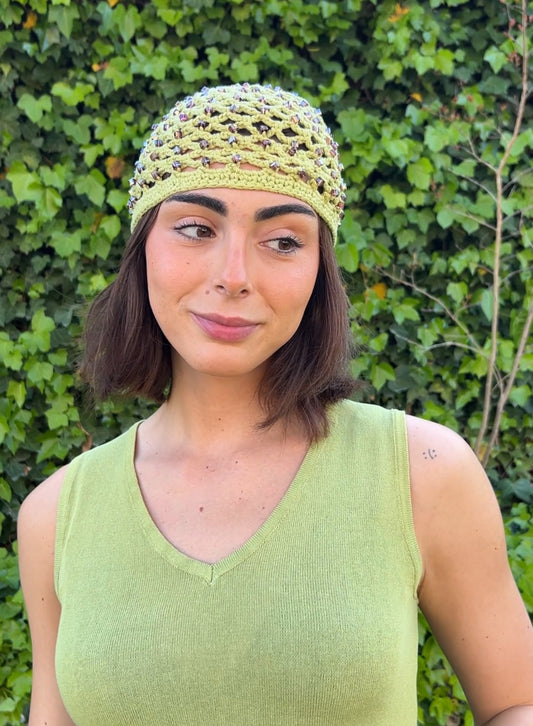 Green crochet hat