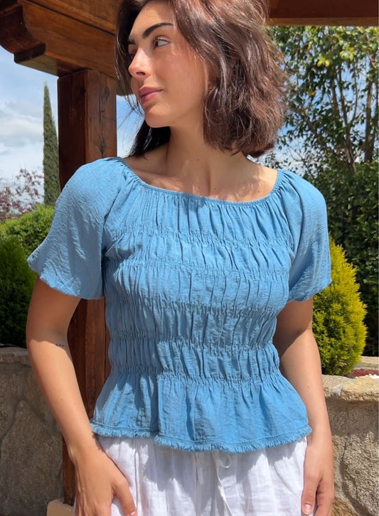 Top flecos azul