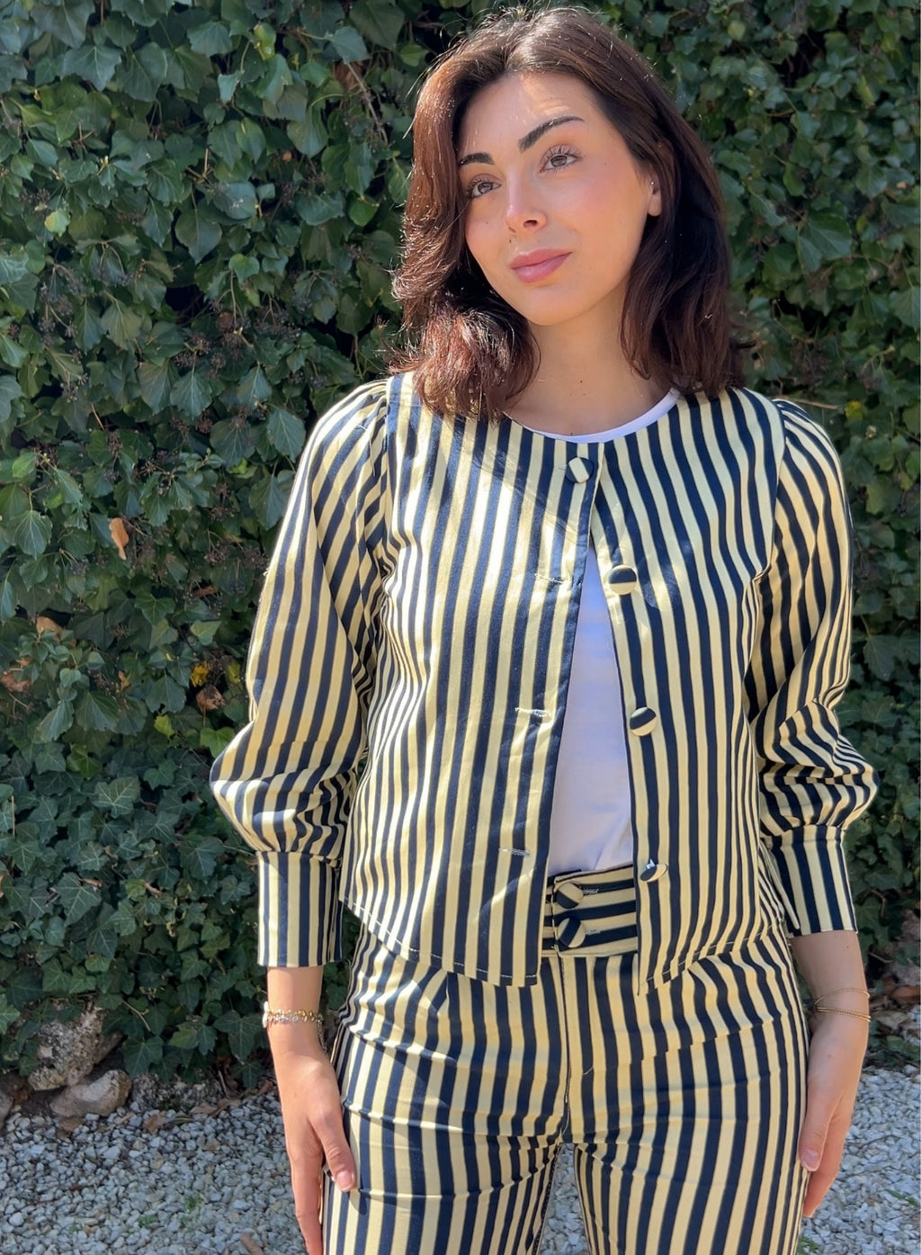 Chaqueta rayas marino y amarillo
