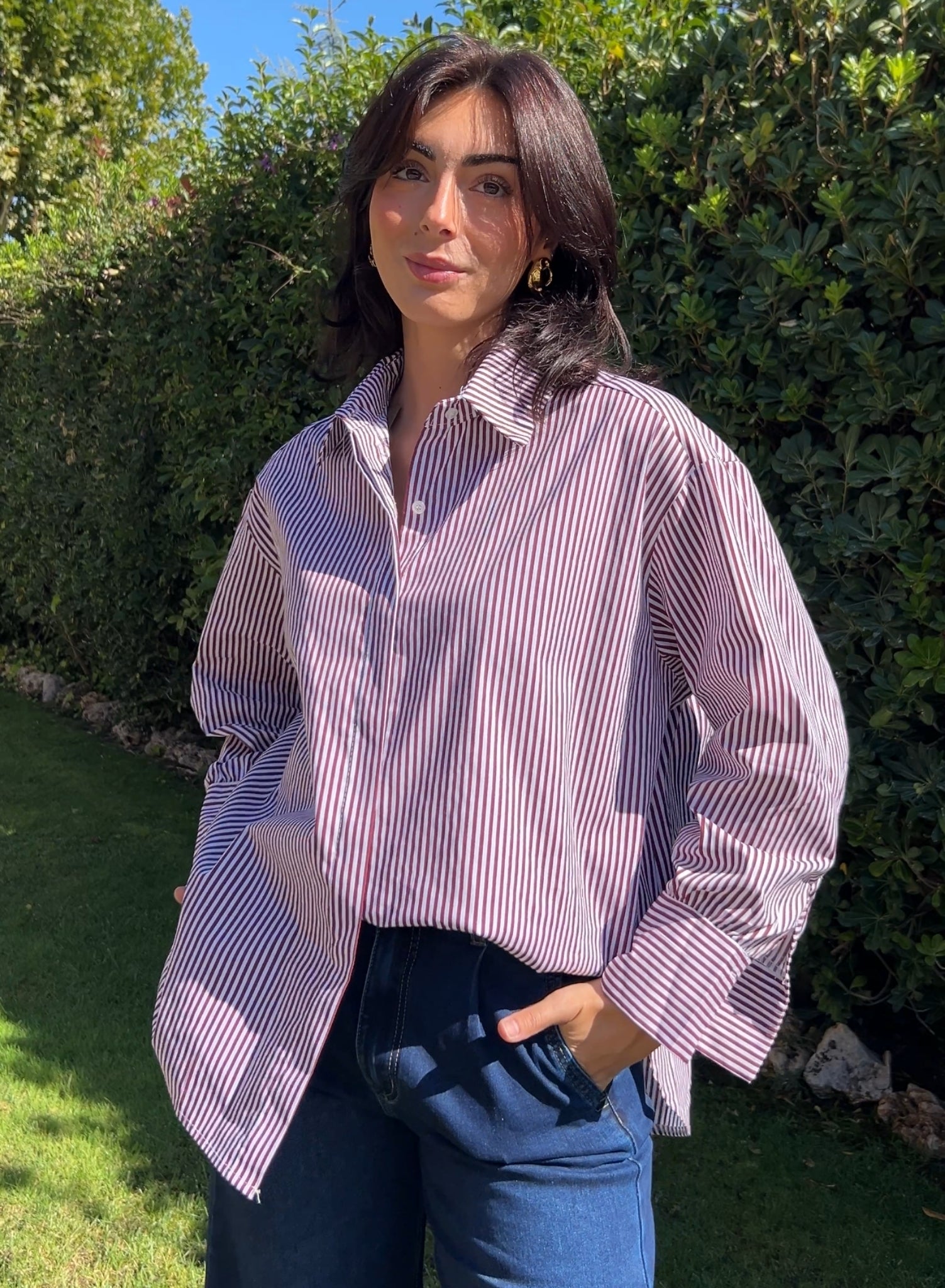 Camisa rayas granate