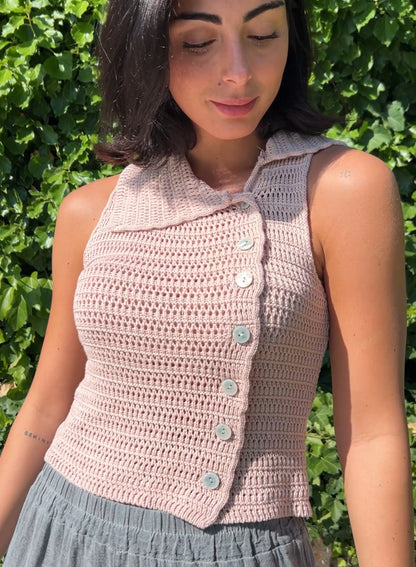 Top crochet rosa