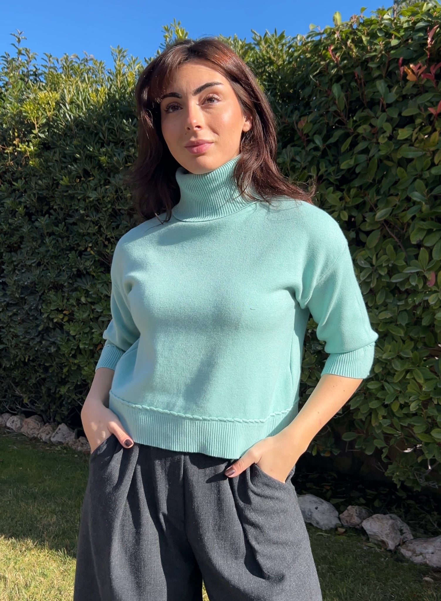 Jersey cuello alto verde agua