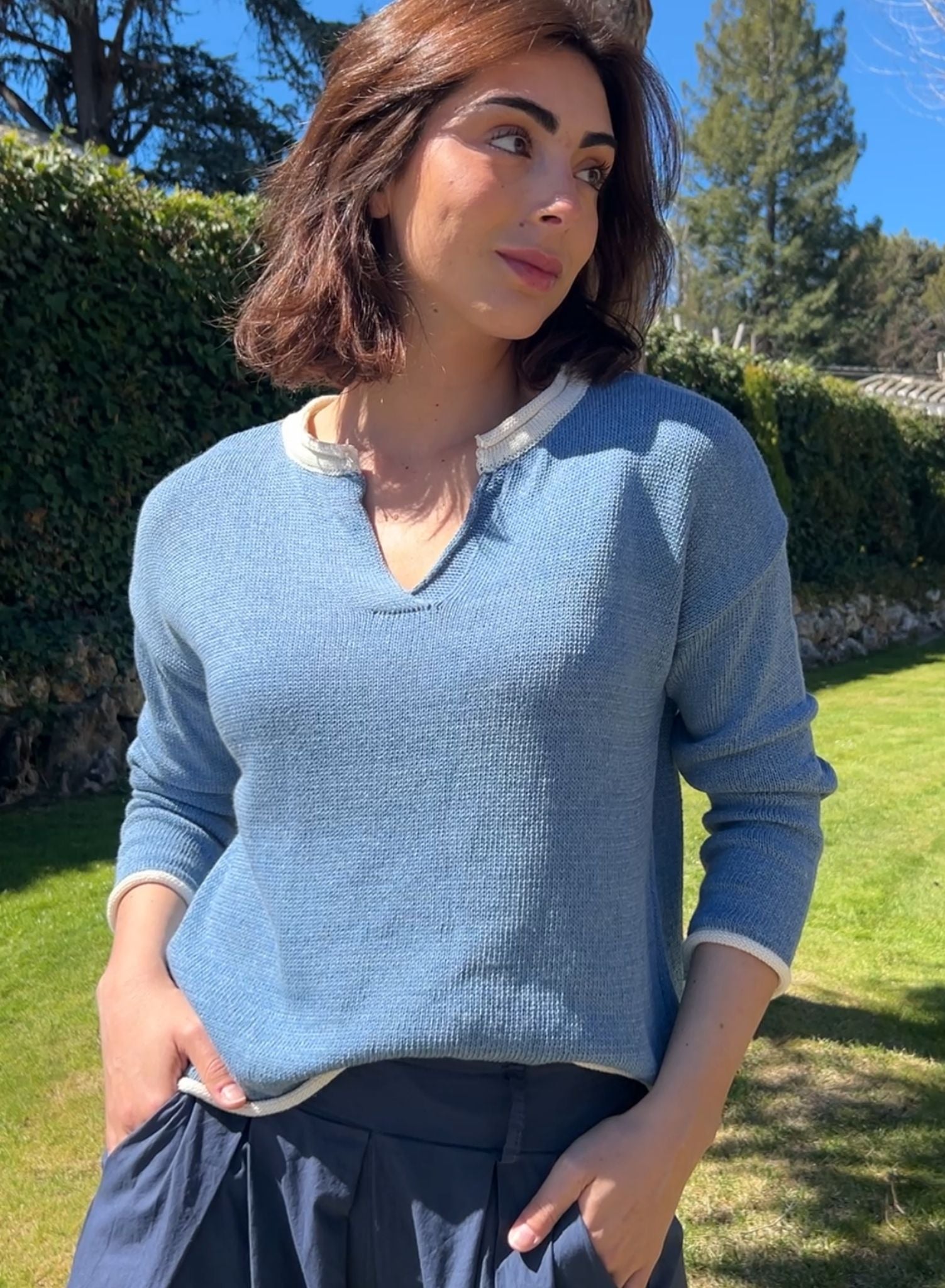 Jersey algodón azul y blanco