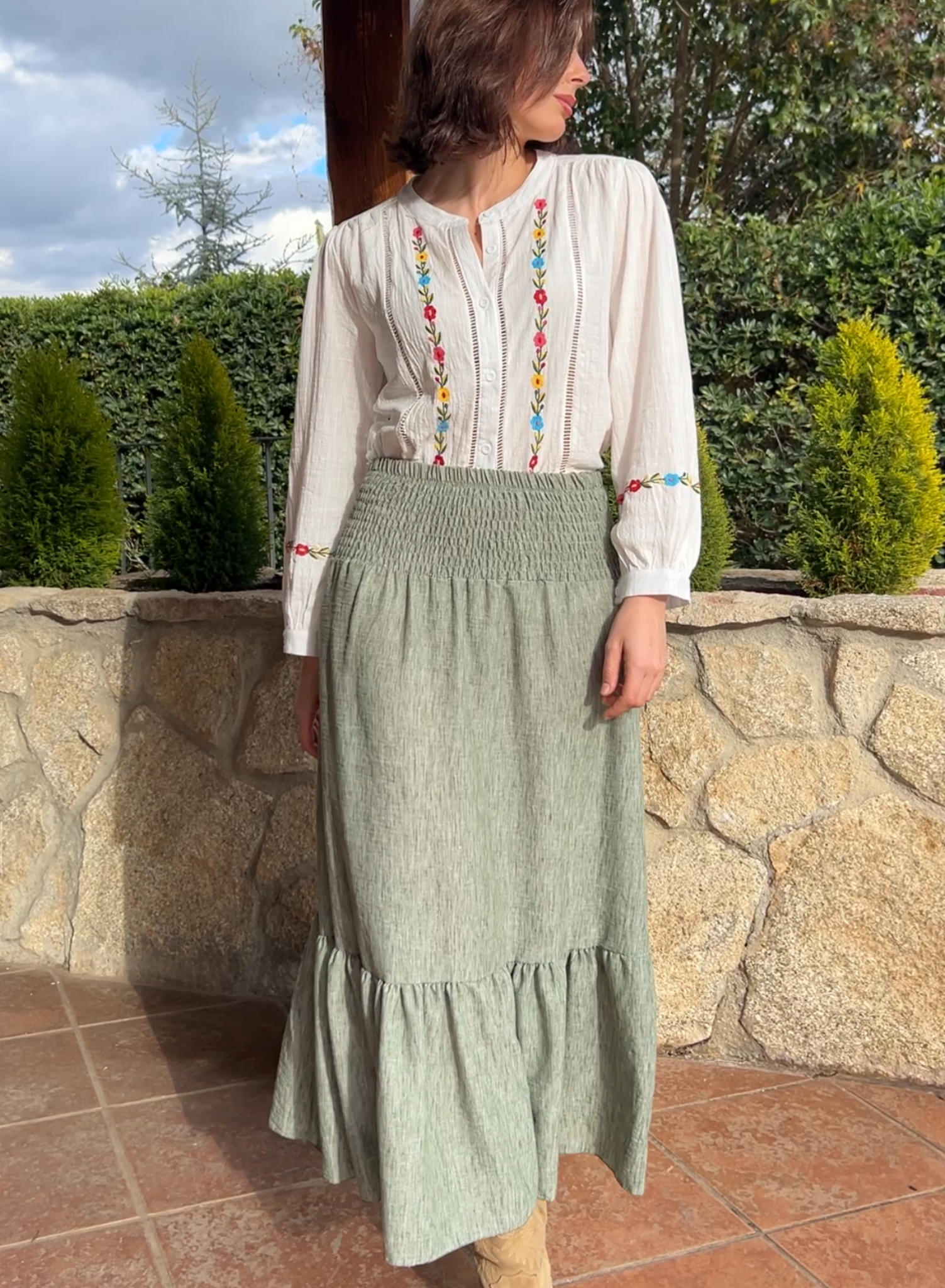 Falda lisa verde