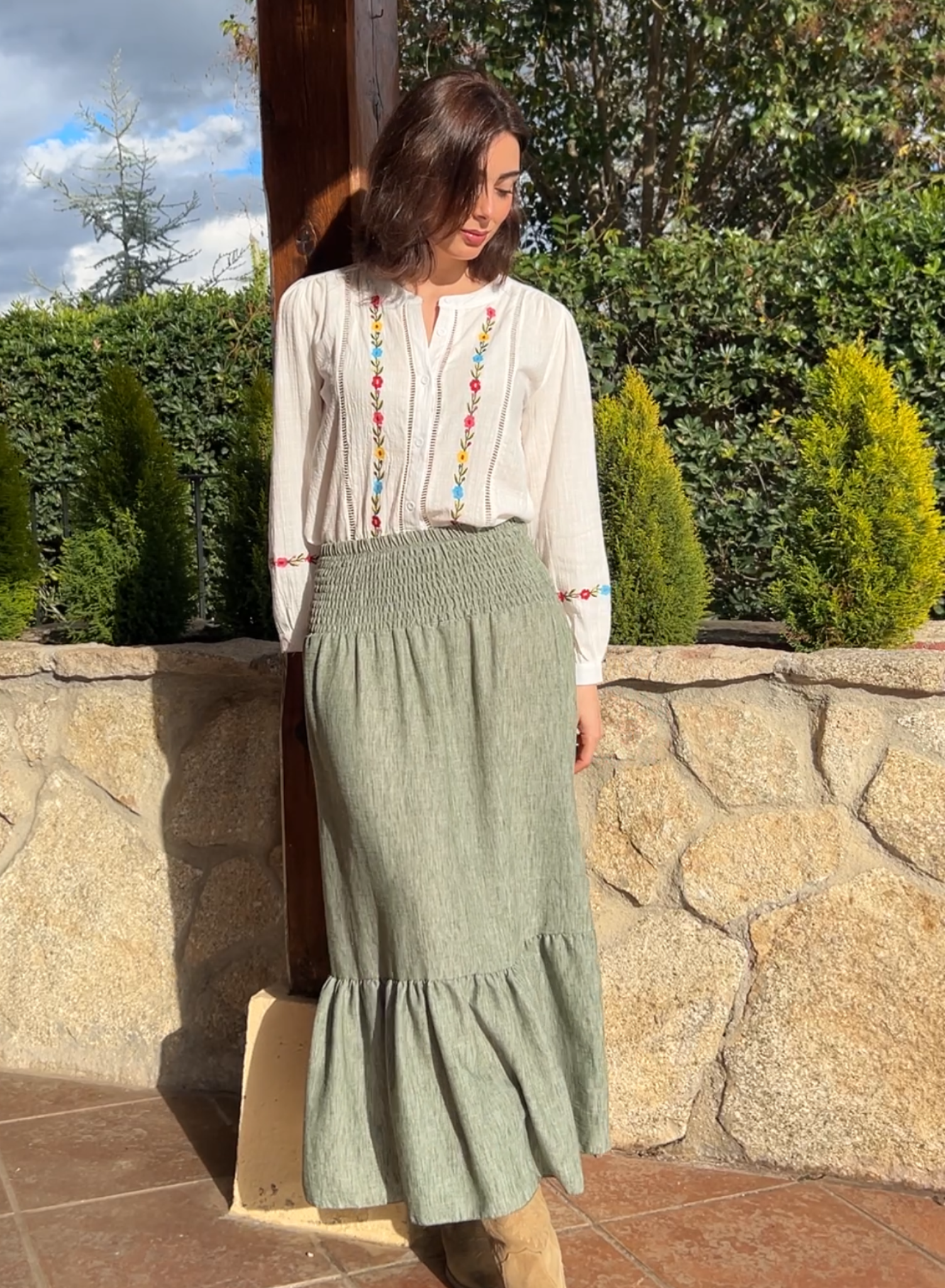 Falda lisa verde