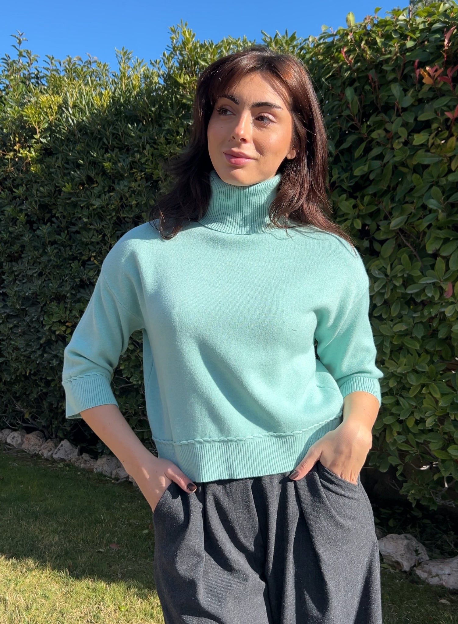 Jersey cuello alto verde agua