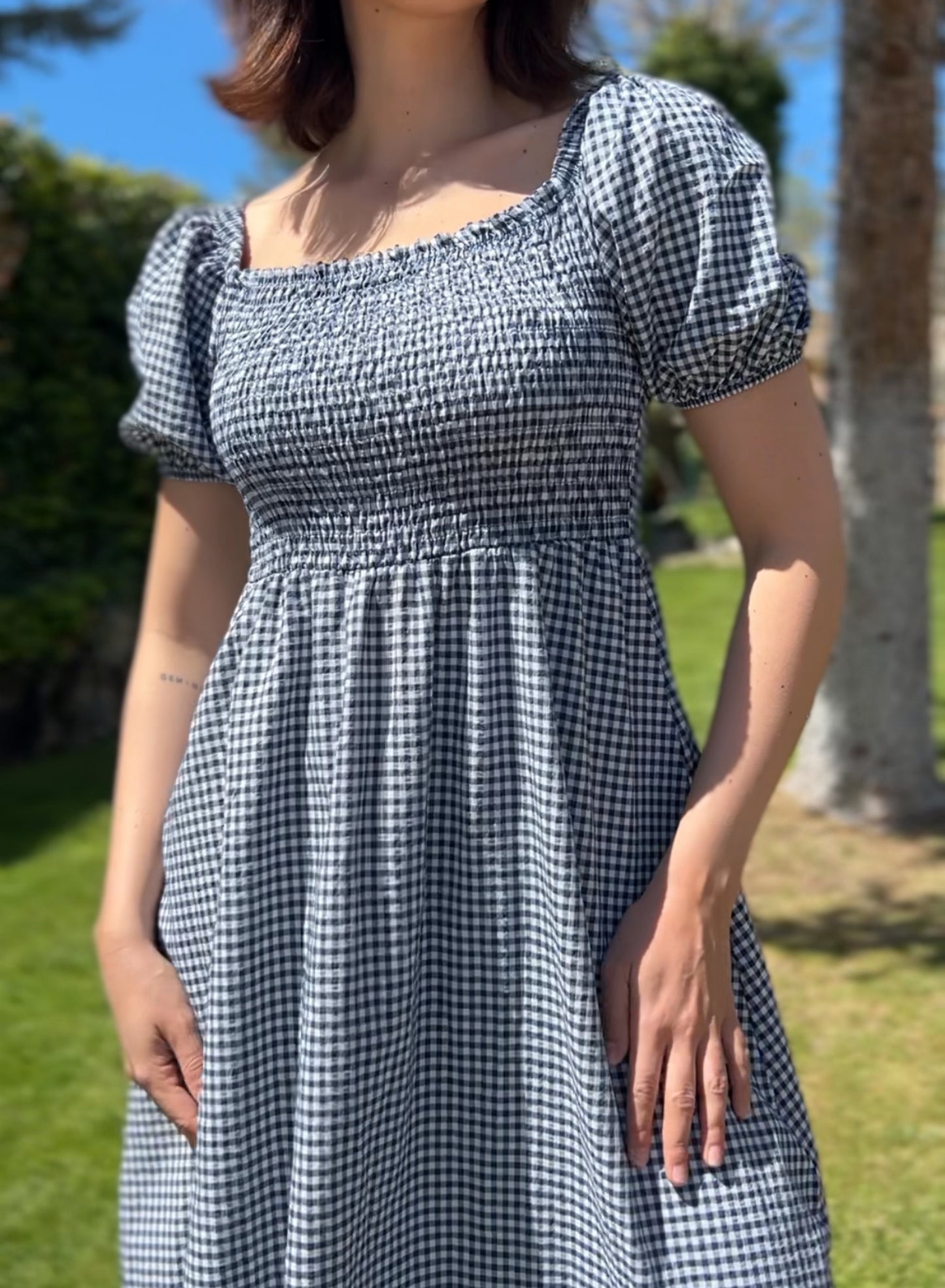 Navy gingham dress 