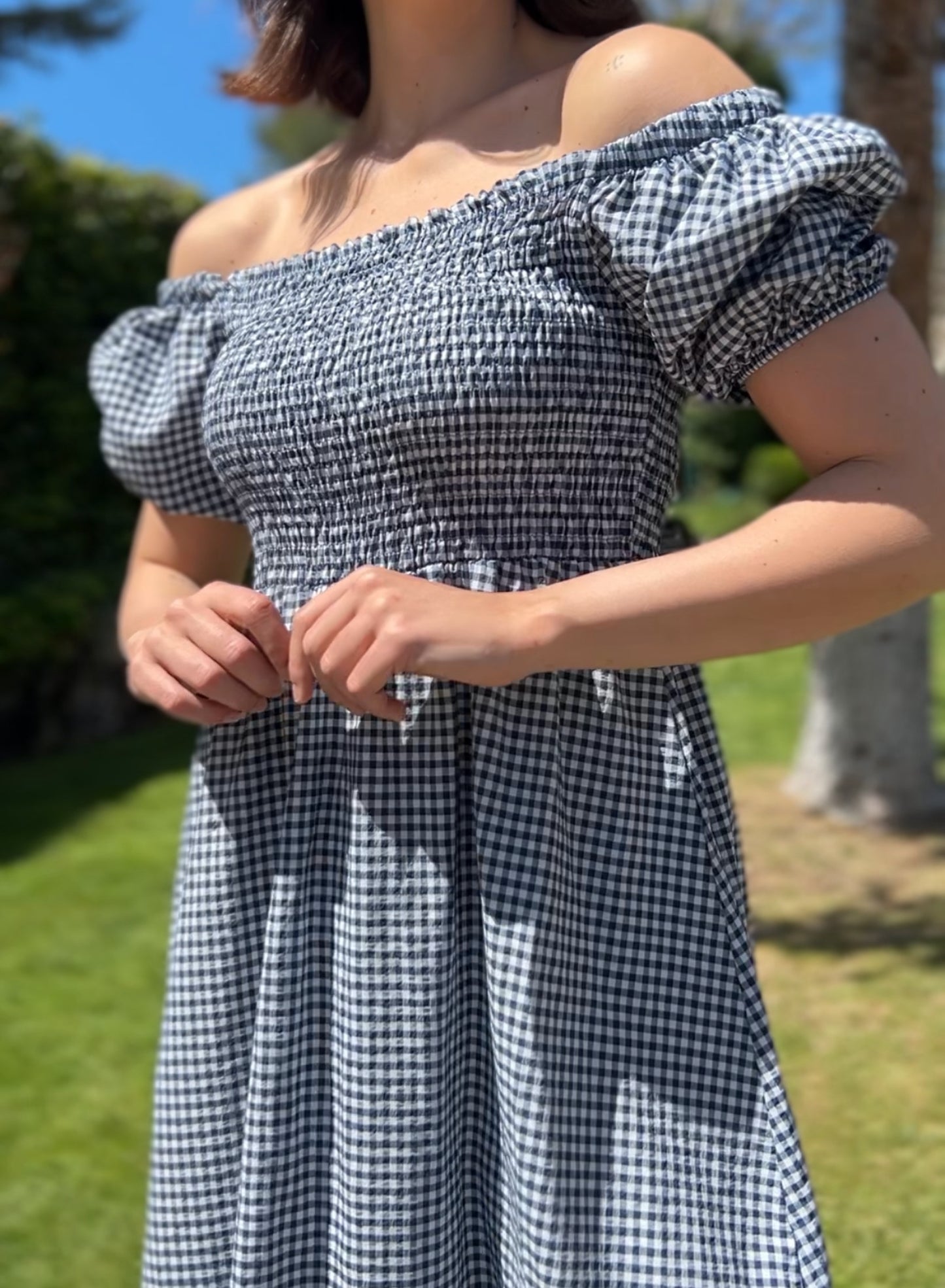 Navy gingham dress 