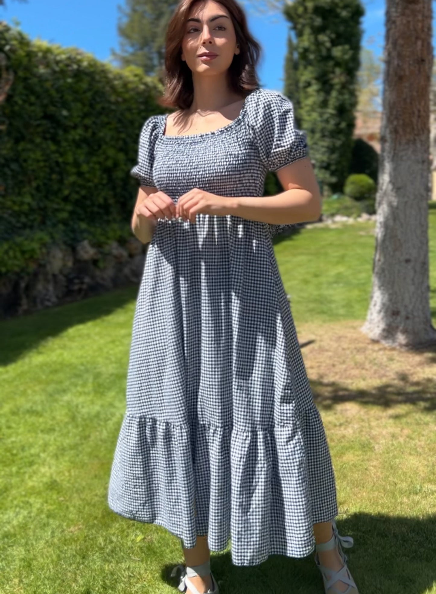 Navy gingham dress 