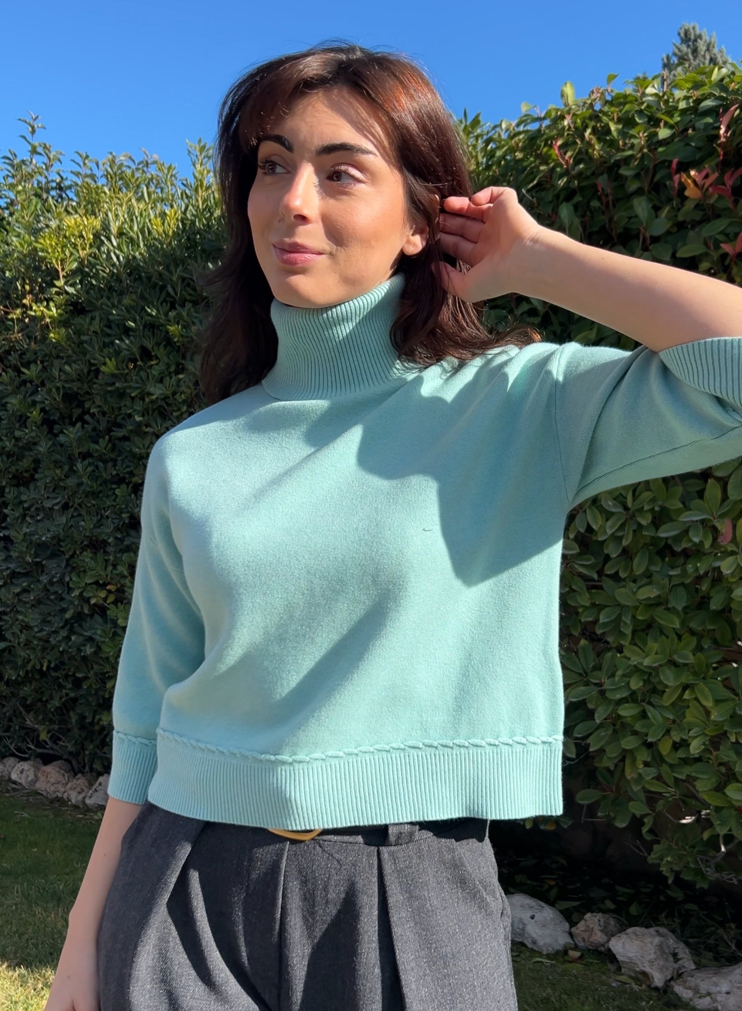 Jersey cuello alto verde agua