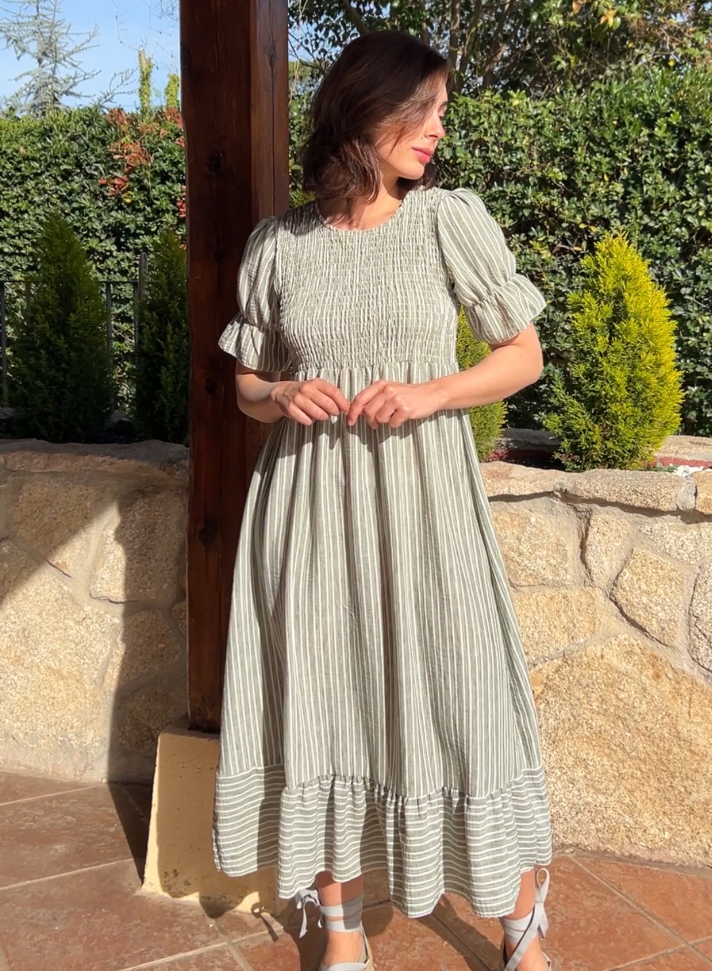 Green striped dress