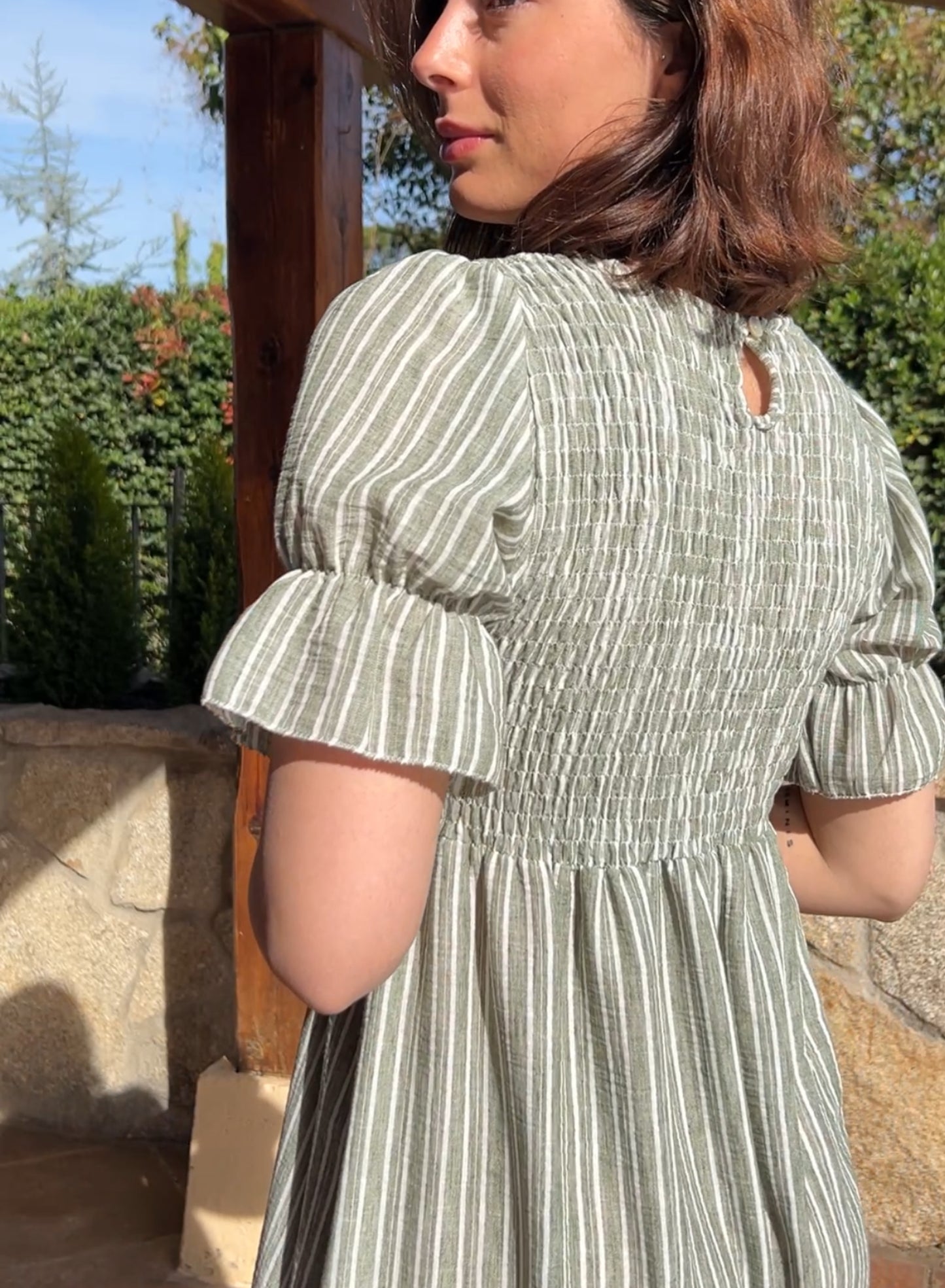 Green striped dress