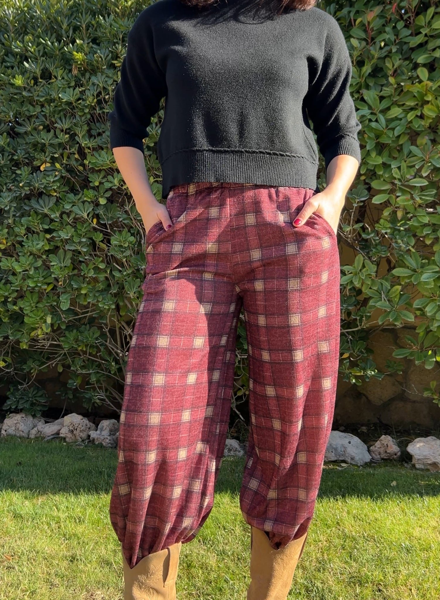 Bombacho cuadros fresa