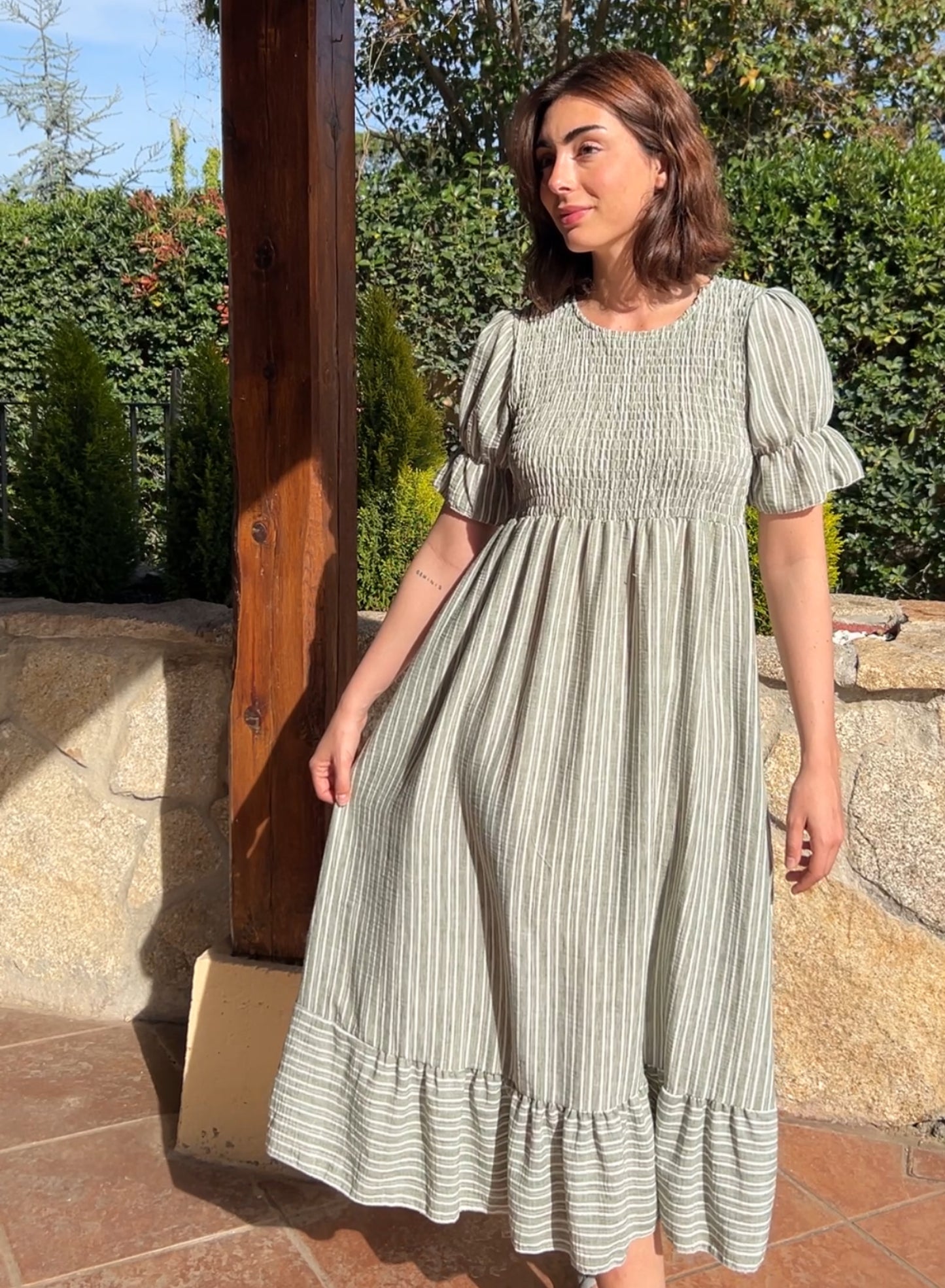 Green striped dress