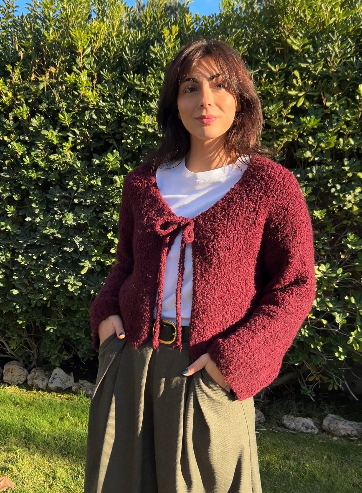 Maroon V-neck sweater