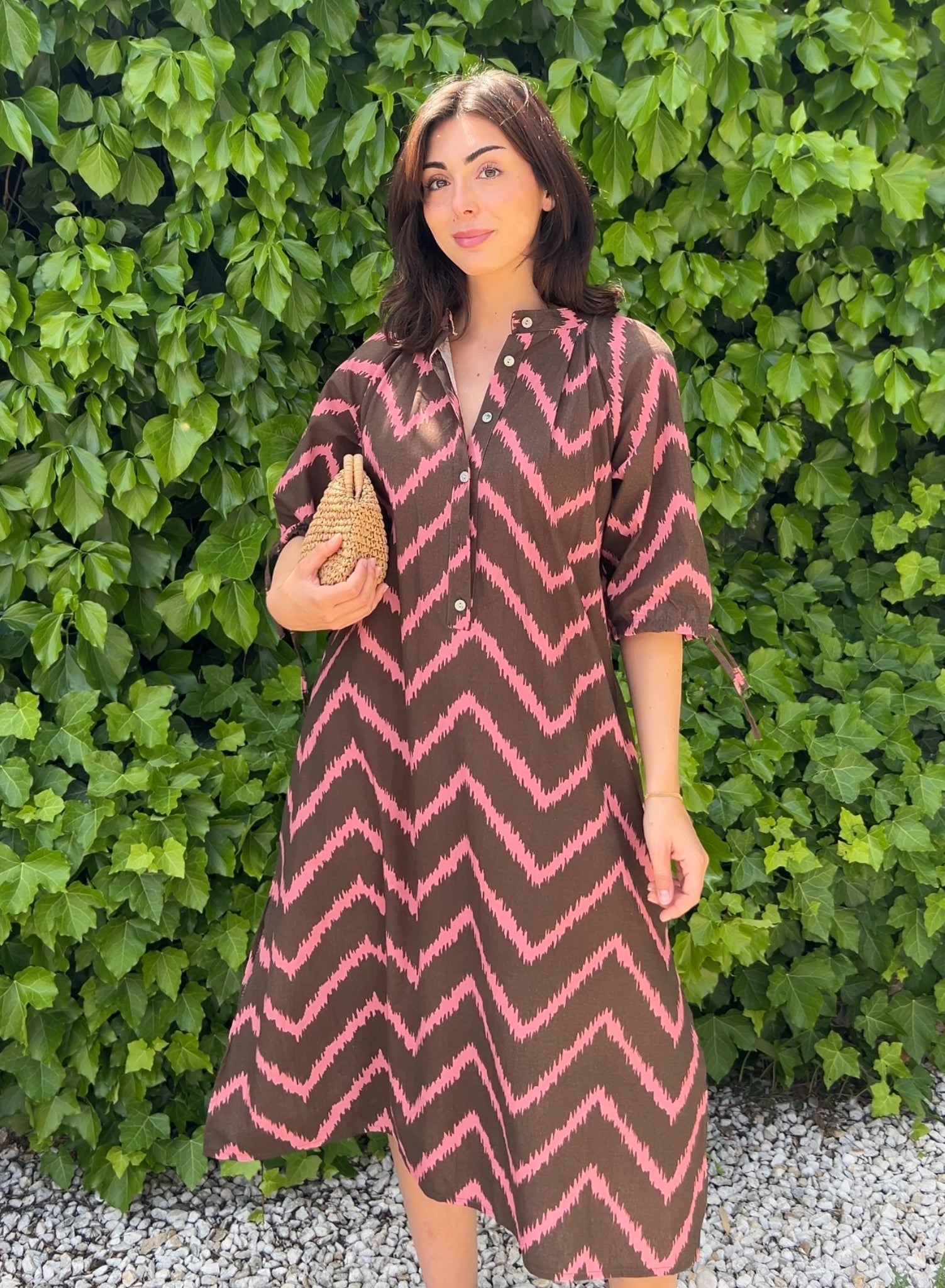 Vestido zig zag kaki