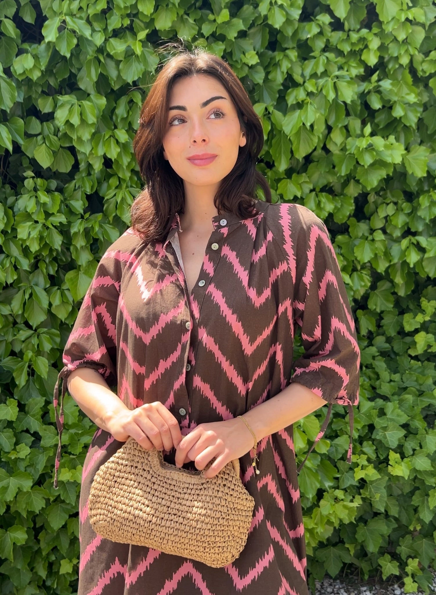Vestido zig zag kaki