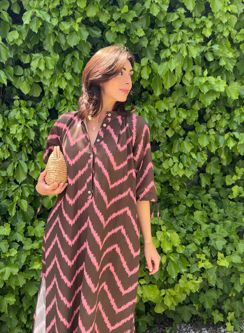 Vestido zig zag kaki