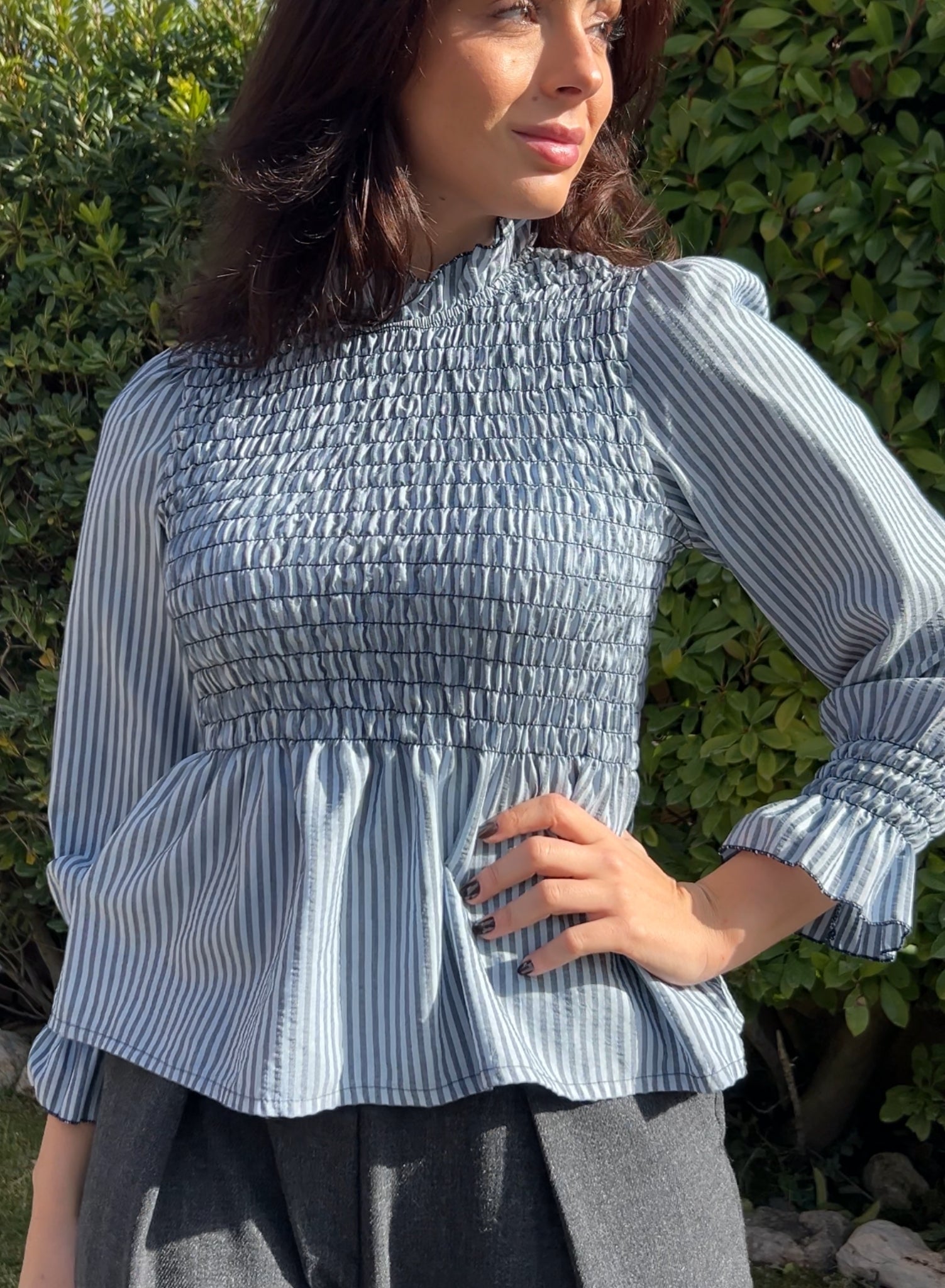 Camisa rayas azul grisáceo