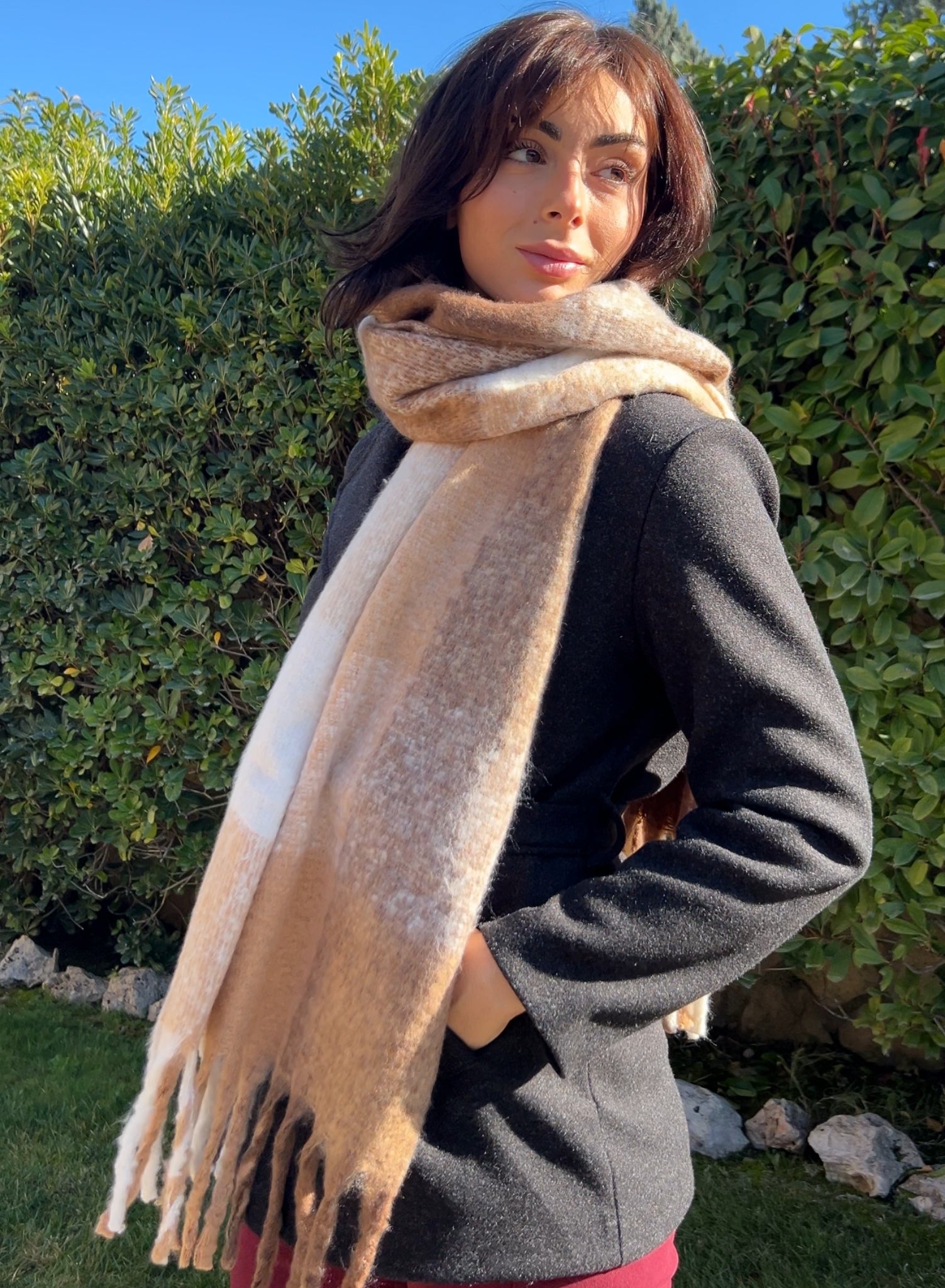 Bufanda cuadros beige