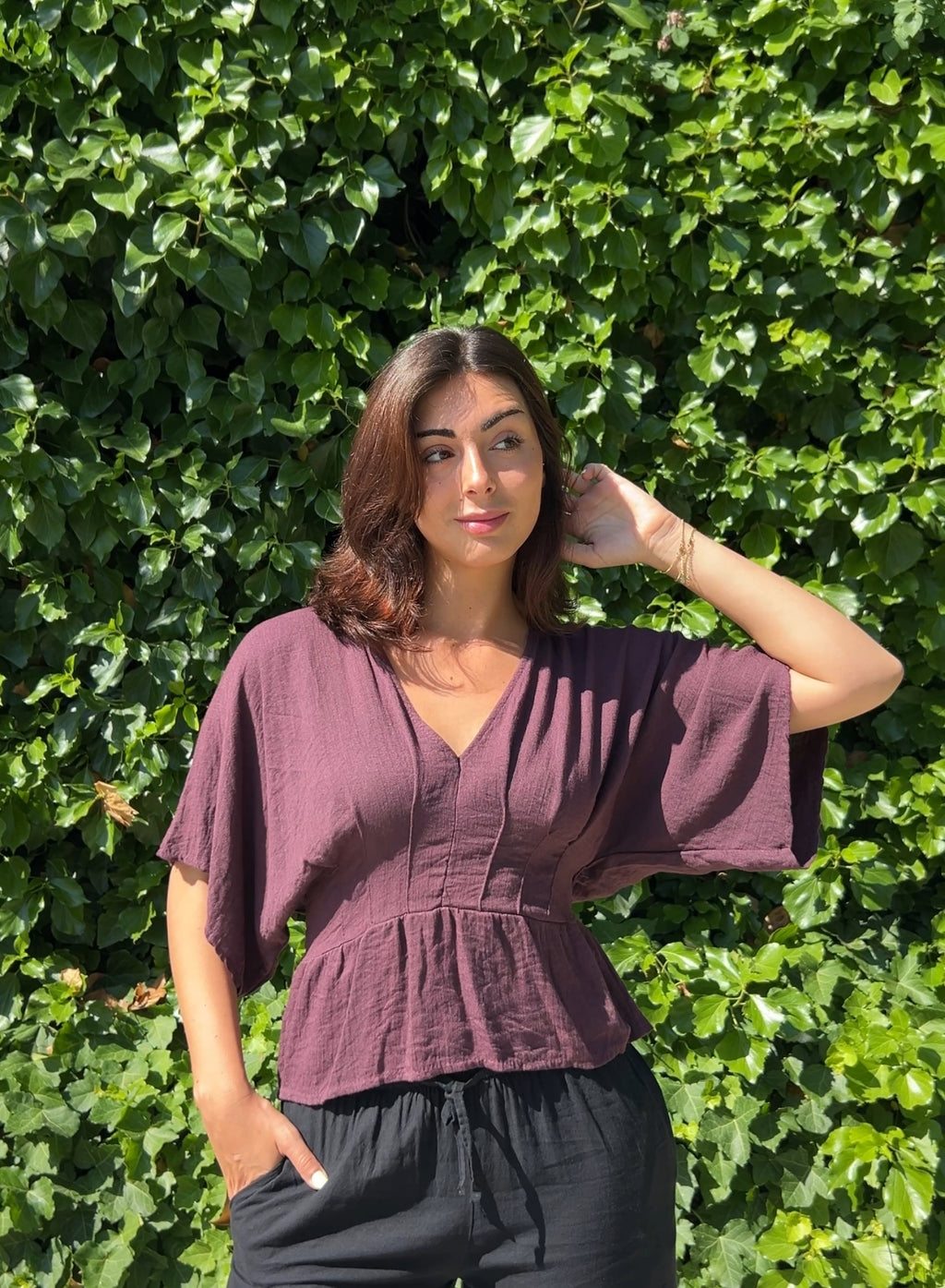 Blusa manga japonesa berenjena