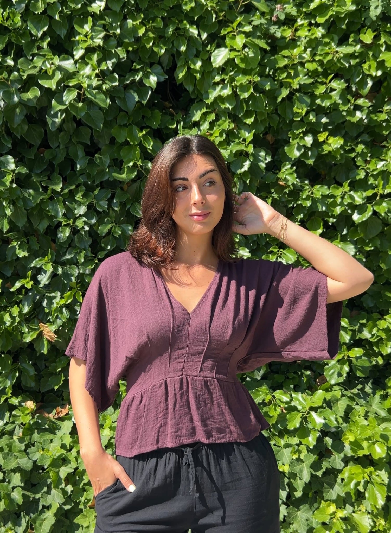 Blusa manga japonesa berenjena