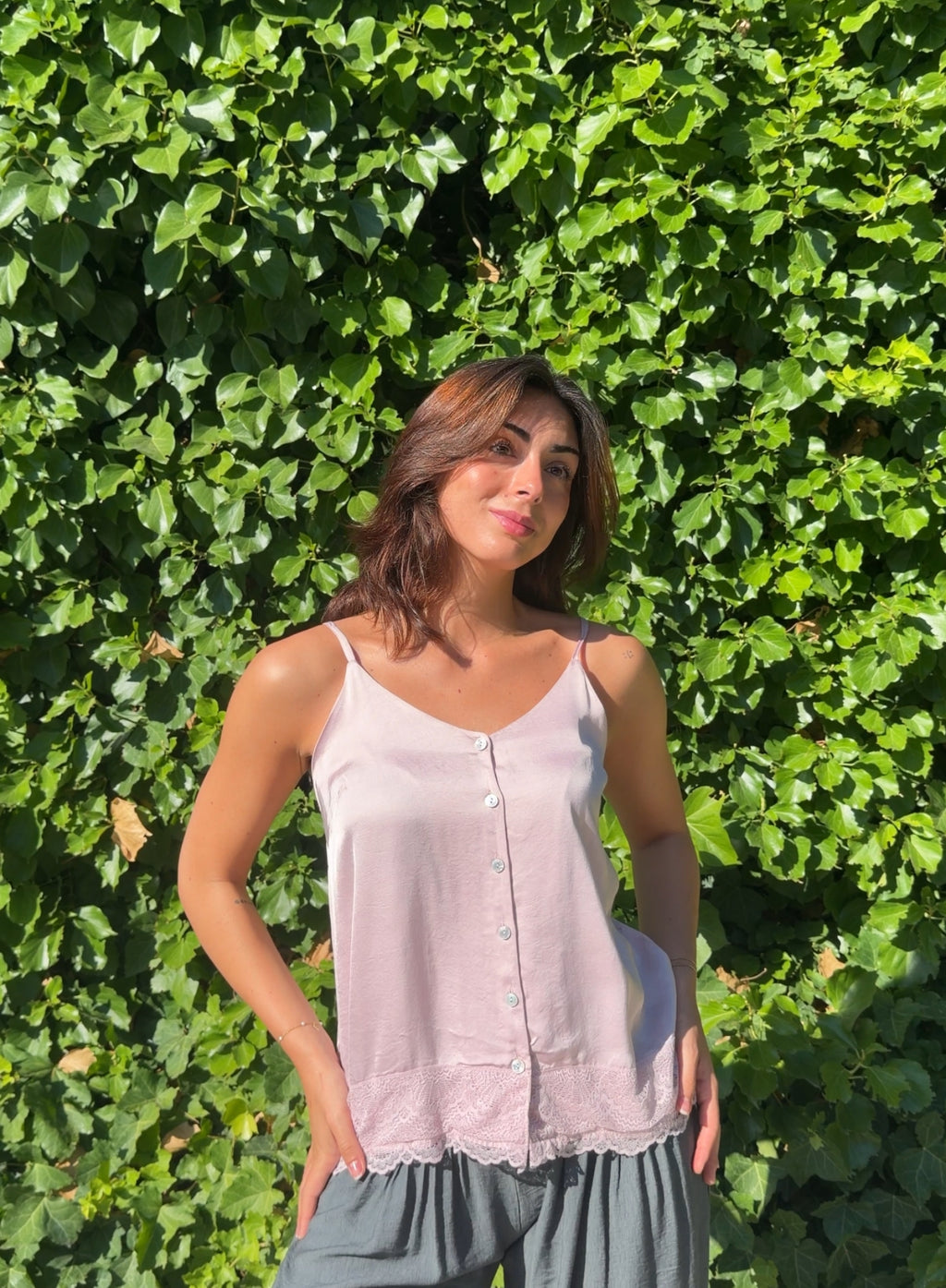 Top raso rosa