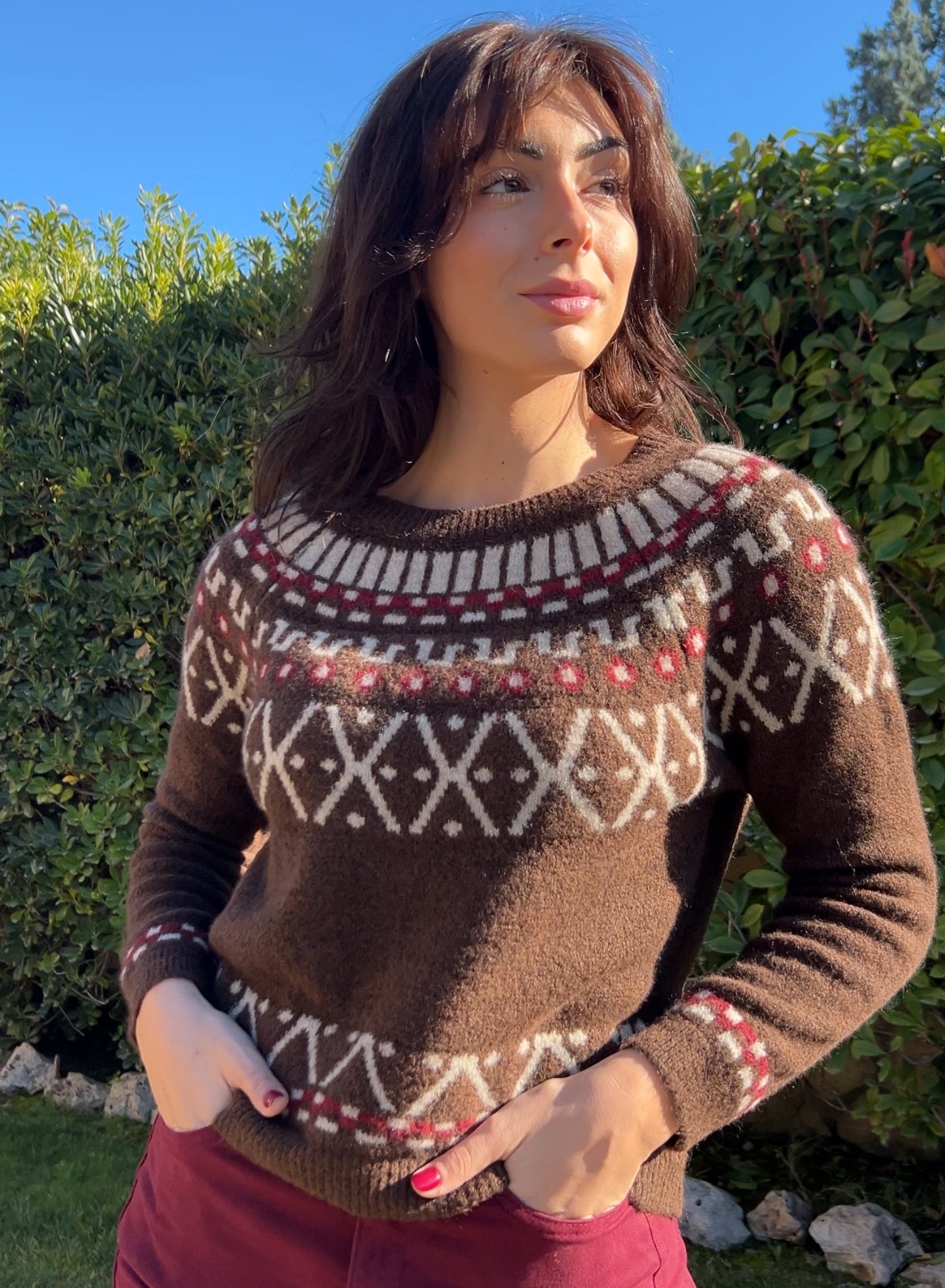 Maroon V-neck sweater