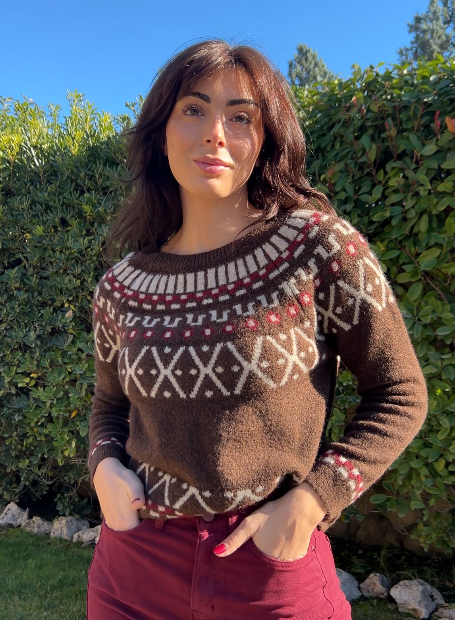 Maroon V-neck sweater