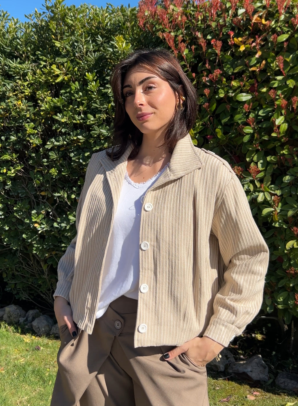 Chaqueta efecto bomber beige