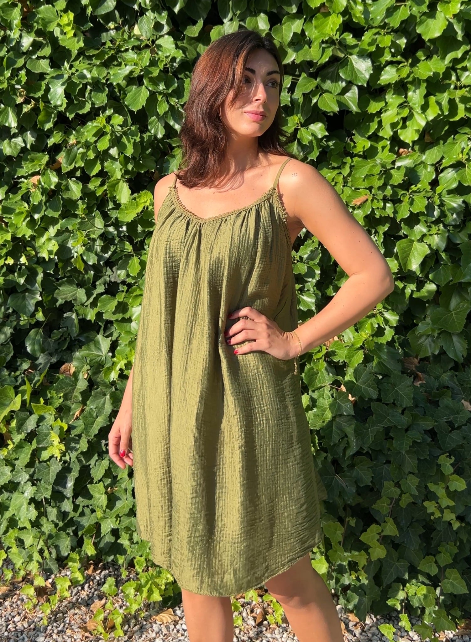 Vestido bambula oliva