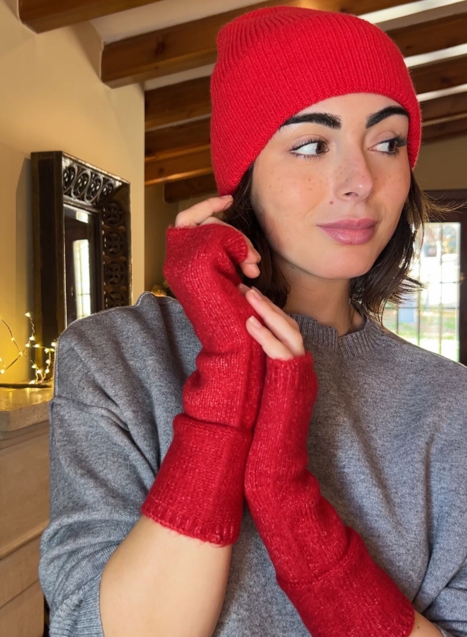 Gorro + mitones rojo